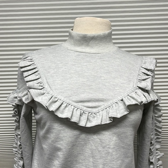 Buffalo David Bitton NWT Ripley Gray Ruffled Mock-Neck Top Size XS - Picture 4 of 13